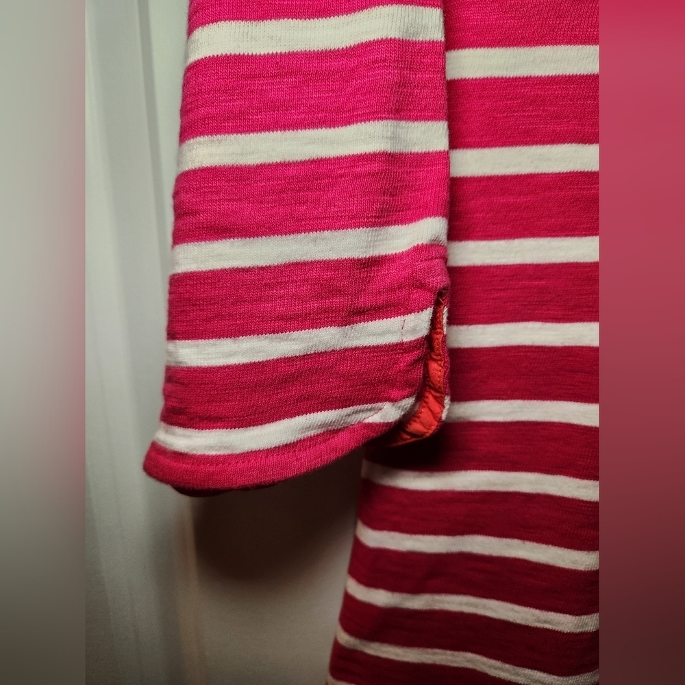 Talbots Petites  Pink White Stripe Knit Dress Womens Size P Cotton 3/4 Sleeve - Picture 3 of 4